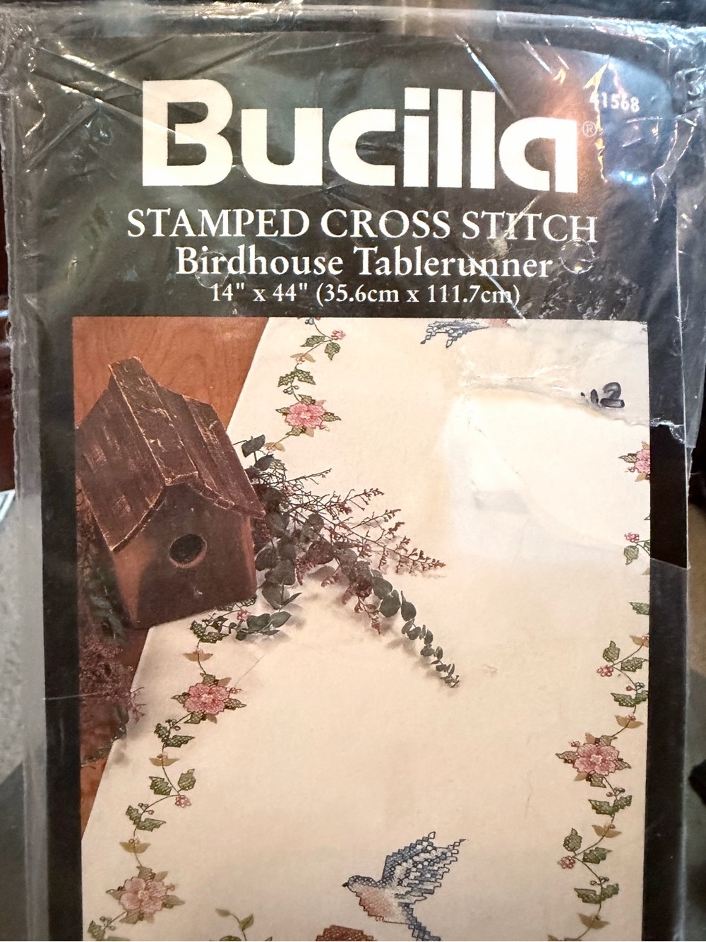 Bucilla Stamped Cross Stitch Fabric Birdhouse Table Runner- No Floss- #41568 - Picture 4 of 5
